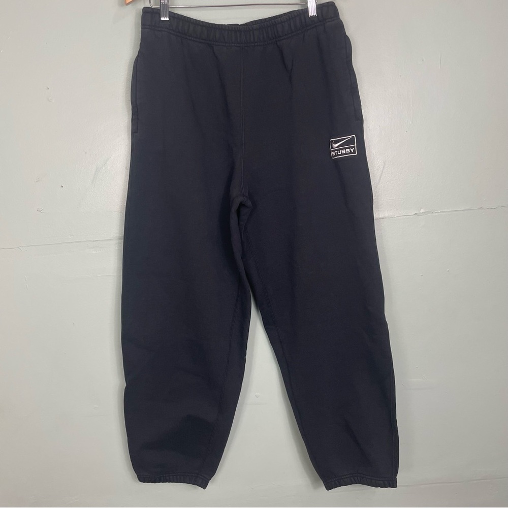 Nike x Stussy Washed Black Sweatpants Men Size Large Logo Embroidered Baggy